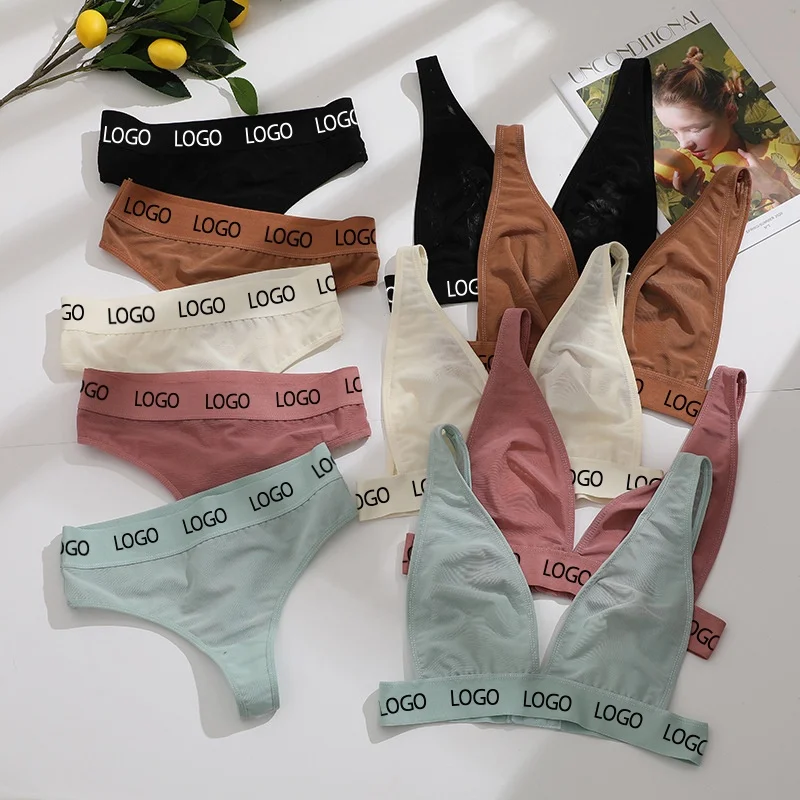 2021 Unlined Sexy Lace Panties and Bra Set Custom Logo Mesh Wireless Women Bra Brief Sets, 5 color 
2021 Unlined Sexy Lace Panties and Bra Set Custom Logo Mesh Wireless Women Bra Brief Sets, 5 color