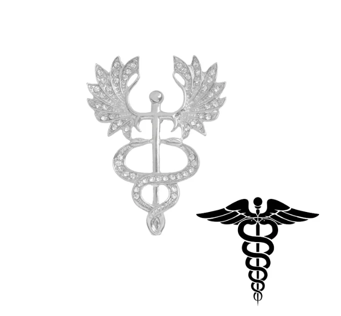 

Medical Symbol Caduceus Brooch Custom Pins Zircon Medical jewelry Doctor Nurse gift Enamel Lapel Pins for Medical Student