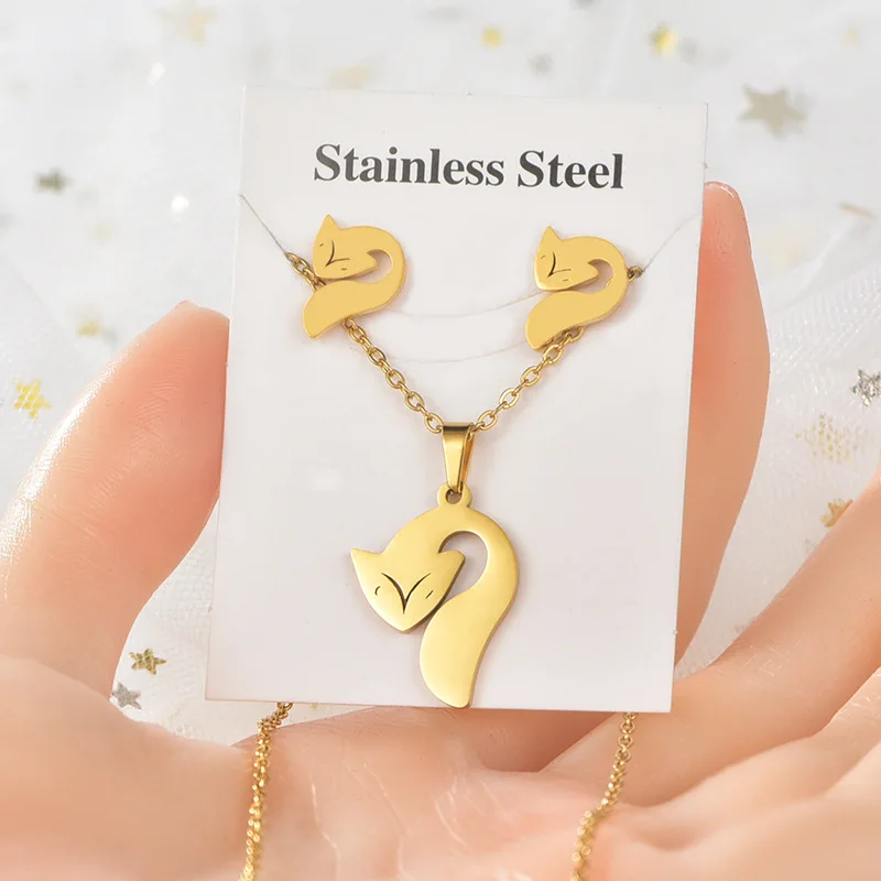 Non Tarnish Animal Love Heart Eye Charms Stainless Steel Pendant Necklace Earrings Set For Women Gold Plated Jewelry Sets
Non Tarnish Animal Love Heart Eye Charms Stainless Steel Pendant Necklace Earrings Set For Women Gold Plated Jewelry Sets