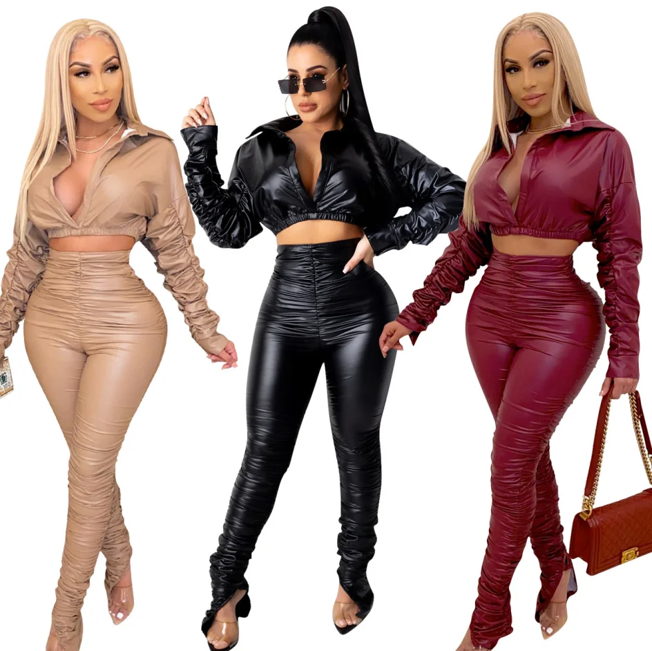 Autumn Fashion PU Pleated Long Sleeve Top And Pant 2 Piece Set Sexy Fall Two Piece Pants Set Women Clothing 2021, Black,red,khaki
Autumn Fashion PU Pleated Long Sleeve Top And Pant 2 Piece Set Sexy Fall Two Piece Pants Set Women Clothing 2021, Black,red,khaki