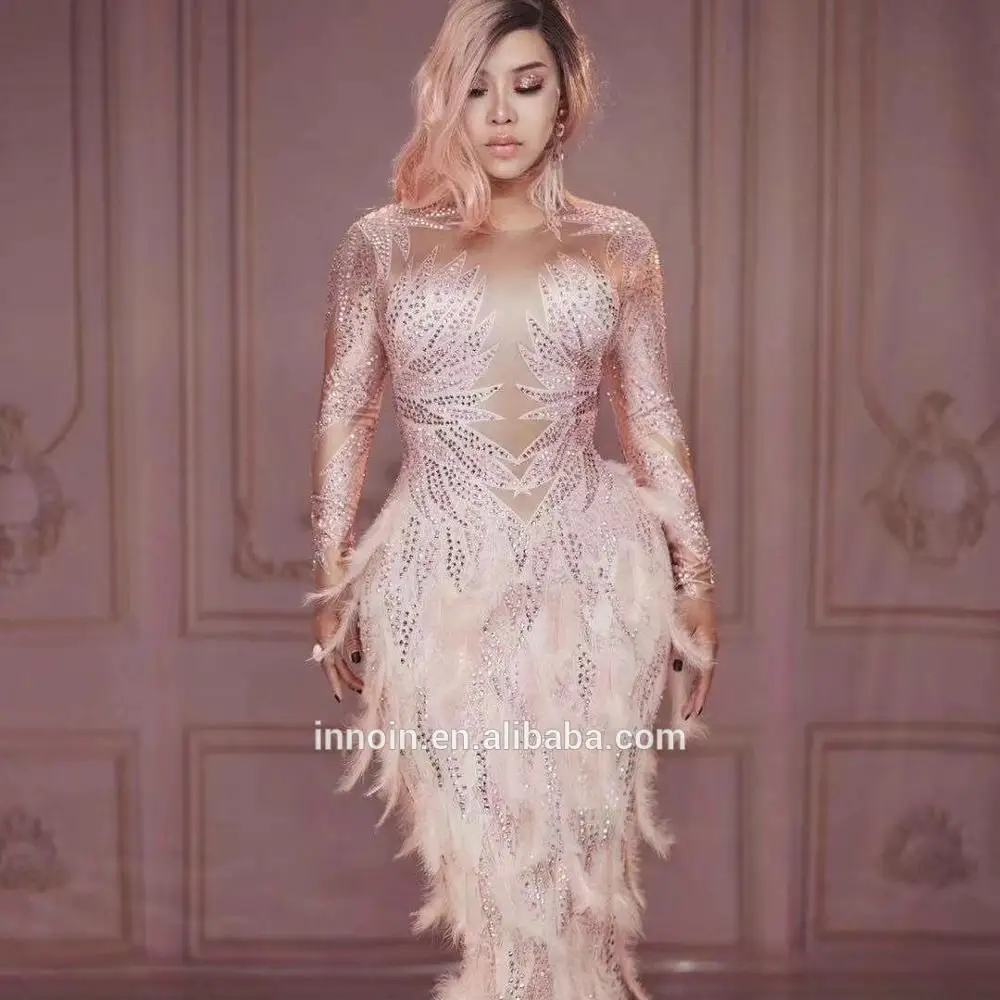 Pink Feather Bling Rhinestone Mermaid Dress Fashion Lady Singer Host Evening Performance Long Dress Model Catwalk Tail Dress
Pink Feather Bling Rhinestone Mermaid Dress Fashion Lady Singer Host Evening Performance Long Dress Model Catwalk Tail Dress