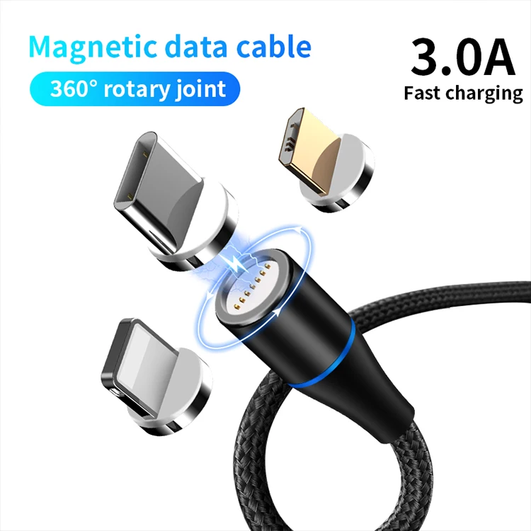 Amazon Hot sale 3A fast charging Current nylon Fabric type C 3 in 1 Magnetic USB Cable for iPhone for xiaomi - ANKUX.COM