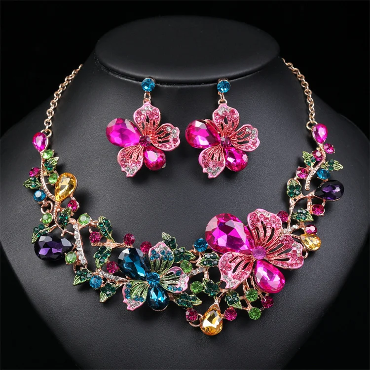 Wholesale New Multicolor Flowers Rhinestone Gemstone Luxury Bride Weeding Fashion Jewelry Jewelry Sets
Wholesale New Multicolor Flowers Rhinestone Gemstone Luxury Bride Weeding Fashion Jewelry Jewelry Sets