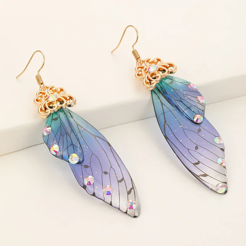 New Handmade Fairy Simulation Wing Earrings Insect Butterfly Wing Drop Earrings Foil Rhinestone Earrings Romantic Bridal Jewelry, Gold, silver
New Handmade Fairy Simulation Wing Earrings Insect Butterfly Wing Drop Earrings Foil Rhinestone Earrings Romantic Bridal Jewelry, Gold, silver