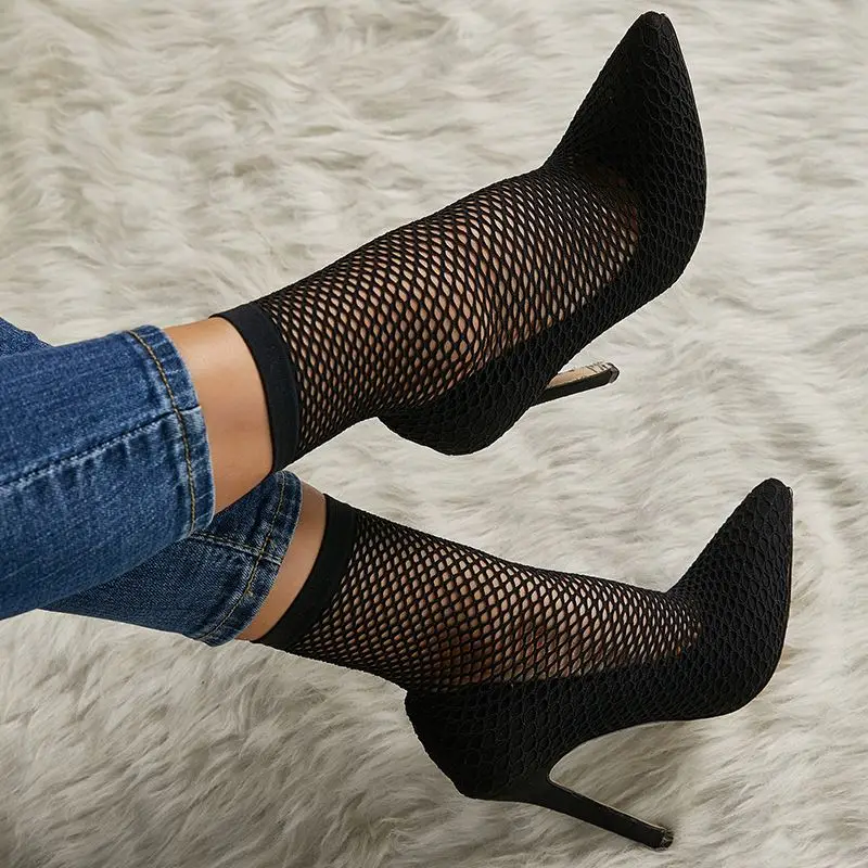 DEleventh Shoes Woman Sexy Stiletto Winter High Heels Formal New Mesh Pointed Toe Short Boots Transparent Socks Boots Black Roes
DEleventh Shoes Woman Sexy Stiletto Winter High Heels Formal New Mesh Pointed Toe Short Boots Transparent Socks Boots Black Roes