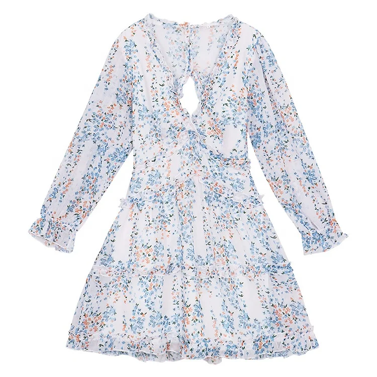 European And American Fashion Short Dress New Women's Ruffled Floral Cake Skirt V-neck Lantern Sleeve Women Casual Dress, White
European And American Fashion Short Dress New Women's Ruffled Floral Cake Skirt V-neck Lantern Sleeve Women Casual Dress, White