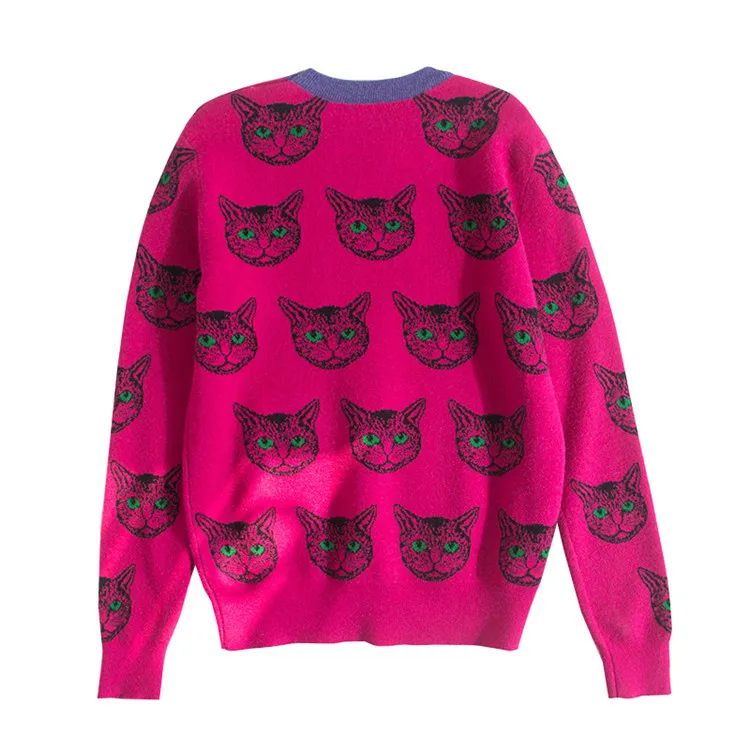High Quality Runway Designer Cat Print Knitted Sweaters Pullovers Women Sweater, As picture
High Quality Runway Designer Cat Print Knitted Sweaters Pullovers Women Sweater, As picture