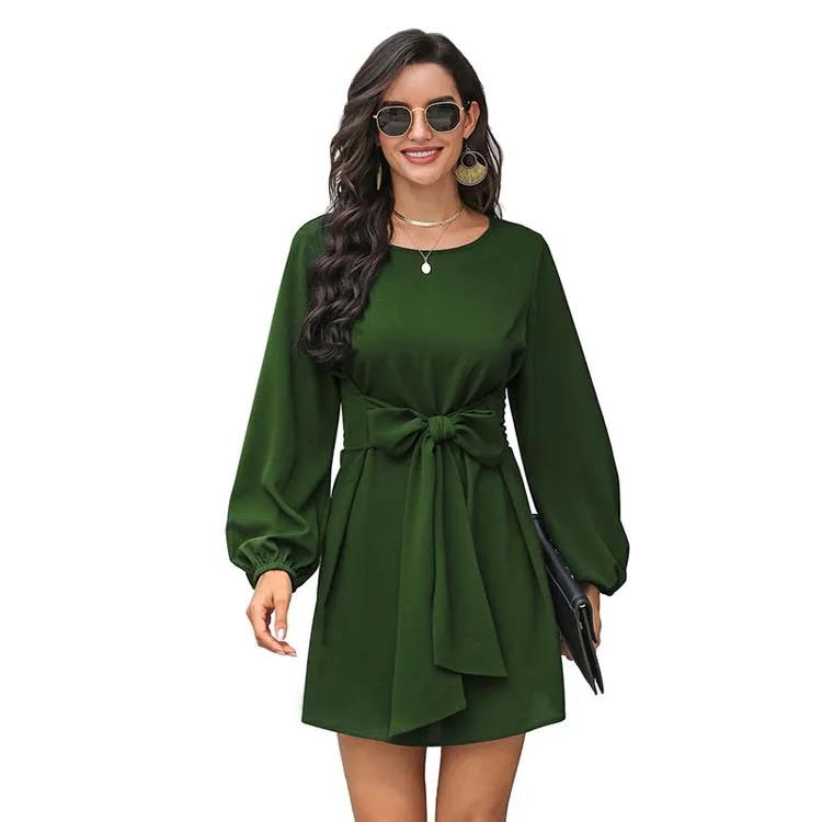 2021 Trendy New Fashion O-neck Long Sleeve Casual Dress Solid Mini Women Dress with Waist Belt
2021 Trendy New Fashion O-neck Long Sleeve Casual Dress Solid Mini Women Dress with Waist Belt