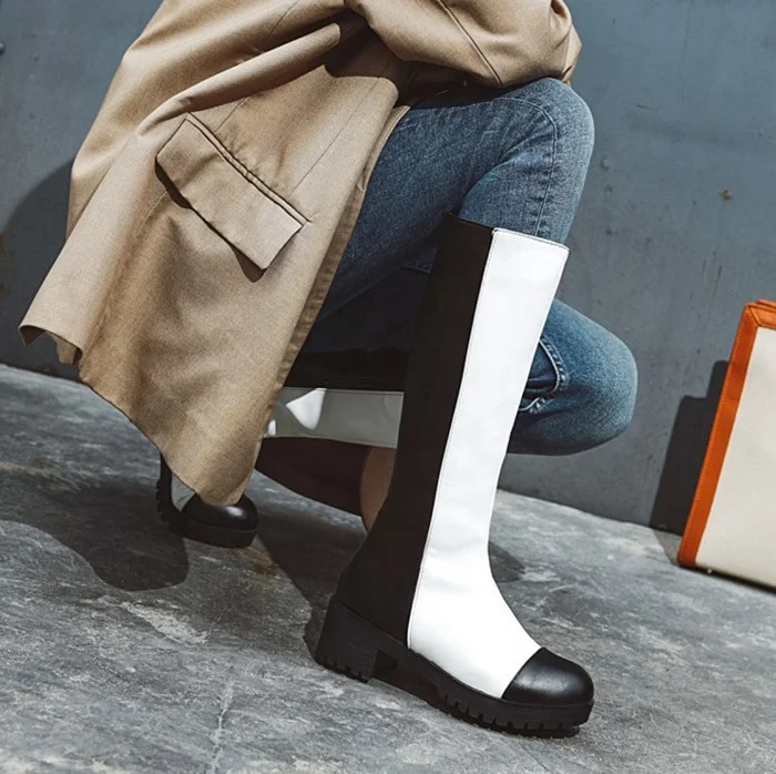 Plus Size 43 Women Chunky Heel Round Toe Knee High Boots Sweet Mixed Color Side Zip Boots PU Upper High Booties, Blue, white
Plus Size 43 Women Chunky Heel Round Toe Knee High Boots Sweet Mixed Color Side Zip Boots PU Upper High Booties, Blue, white