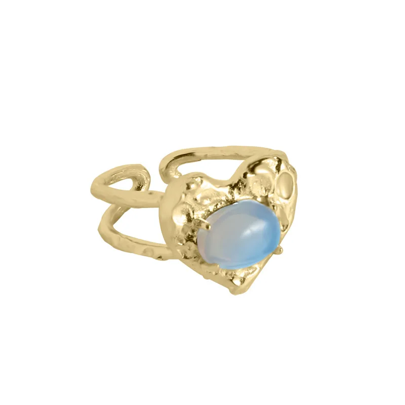 Woman tops fashionable Gold plated 925 silver moon stone irregular heart rings jewelry women, 18k gold plated/ rhodium plated 
Woman tops fashionable Gold plated 925 silver moon stone irregular heart rings jewelry women, 18k gold plated/ rhodium plated