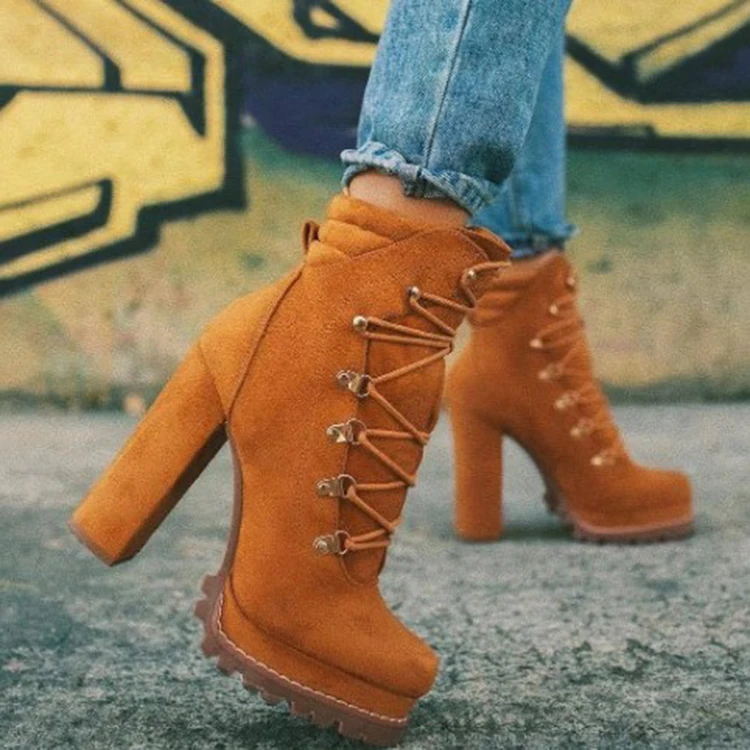 Factory High Quality Ladies Suede Chunky Sole Adjustable Laces Side Zipper Booties Women Shoes Platform High Heel Boots, Black/brown
Factory High Quality Ladies Suede Chunky Sole Adjustable Laces Side Zipper Booties Women Shoes Platform High Heel Boots, Black/brown