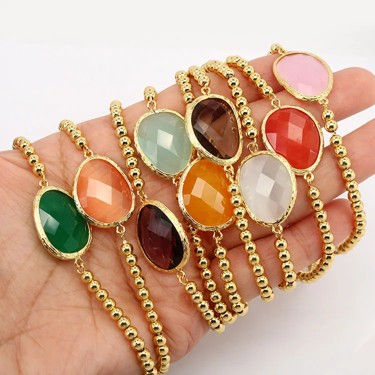 BN4017 Chic Women's Faceted Cat's Eye Gemstone Gold Bezel Wrapped Charm Bracelet with Small 4mm Gold Beads Adjustable Chain
BN4017 Chic Women's Faceted Cat's Eye Gemstone Gold Bezel Wrapped Charm Bracelet with Small 4mm Gold Beads Adjustable Chain