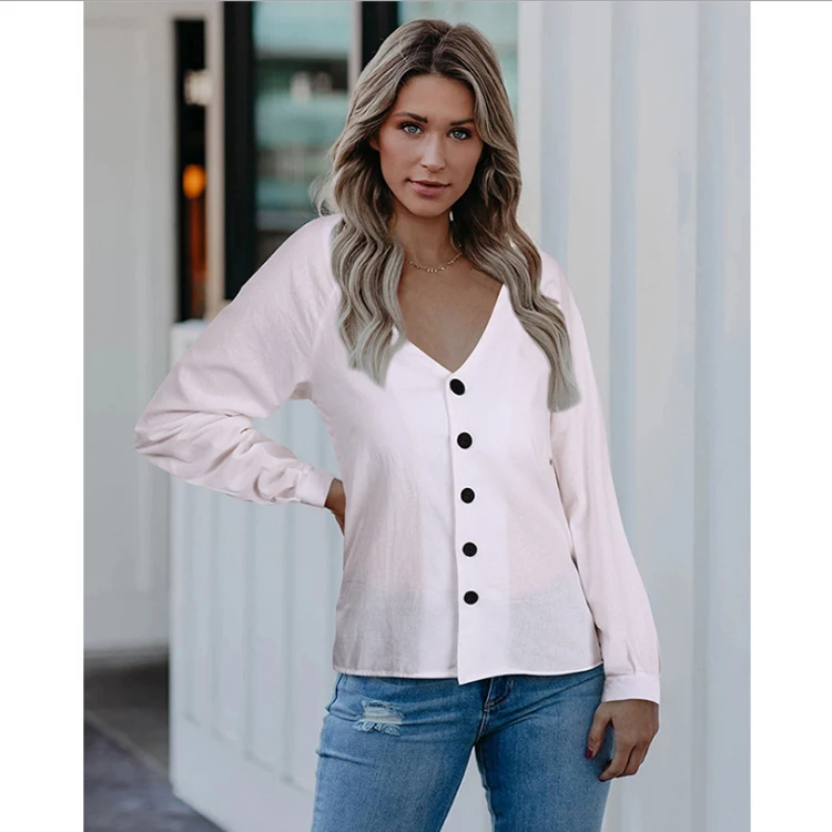 Casual Solid Color V Neck Single Breasted Long Sleeved Slim Shirt Top Women Lady Inspired Button Down Blouse
Casual Solid Color V Neck Single Breasted Long Sleeved Slim Shirt Top Women Lady Inspired Button Down Blouse