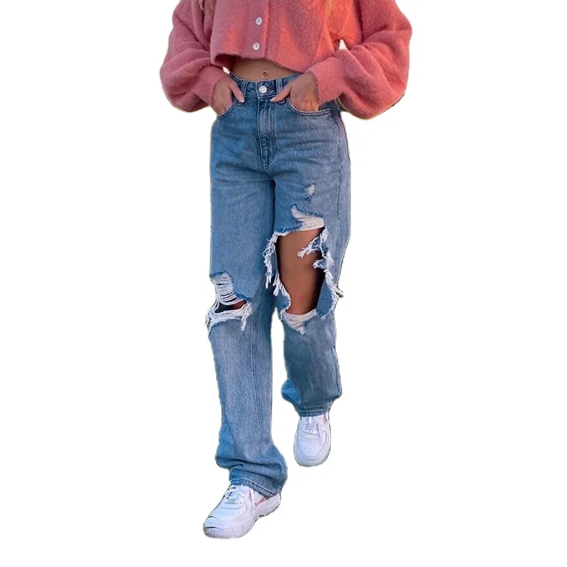 High Quality Straight Distressed Ripped Jeans Women Sweatpants Vintage High Waist Baggy Jeans Boyfriends Y2k Denim Pants, Blue
High Quality Straight Distressed Ripped Jeans Women Sweatpants Vintage High Waist Baggy Jeans Boyfriends Y2k Denim Pants, Blue