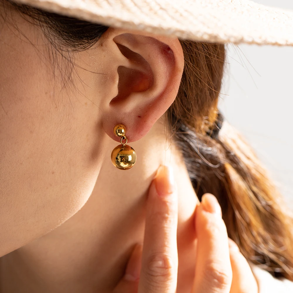 

Bead Drop Earring 18K PVD Gold Plated Stainless Steel Earring Glaring Bead Dainty Pendant Earrings For Women