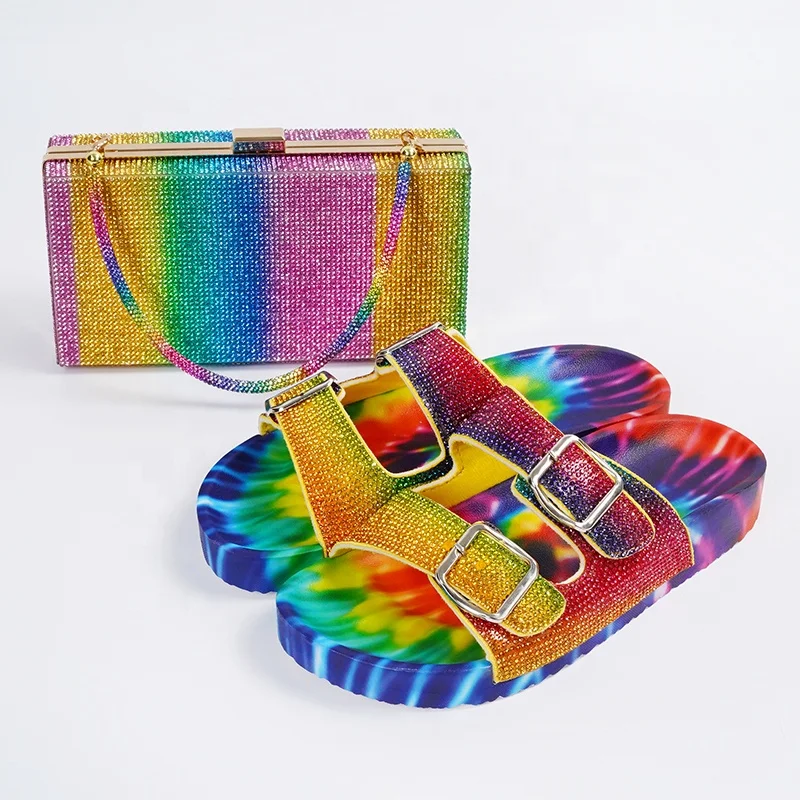 Fashion trend Tie Dye Color Women purses and sandals sets single shoulder handbags bling diamond flat sandals
Fashion trend Tie Dye Color Women purses and sandals sets single shoulder handbags bling diamond flat sandals