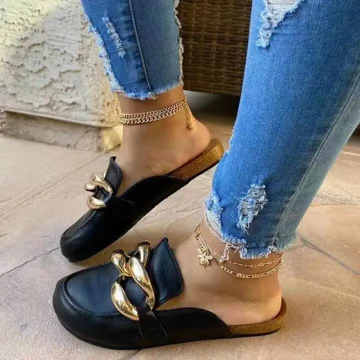 New Design Sandals Flat Women's Heels with Gold Chain Designer Slipper for Women Leather Summer Shoes Women sandals, Black/pink/white
New Design Sandals Flat Women's Heels with Gold Chain Designer Slipper for Women Leather Summer Shoes Women sandals, Black/pink/white