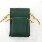 Custom printed hot sale mini cosmetic green small travel velvet lady drawstring dust pouches jewelry bag