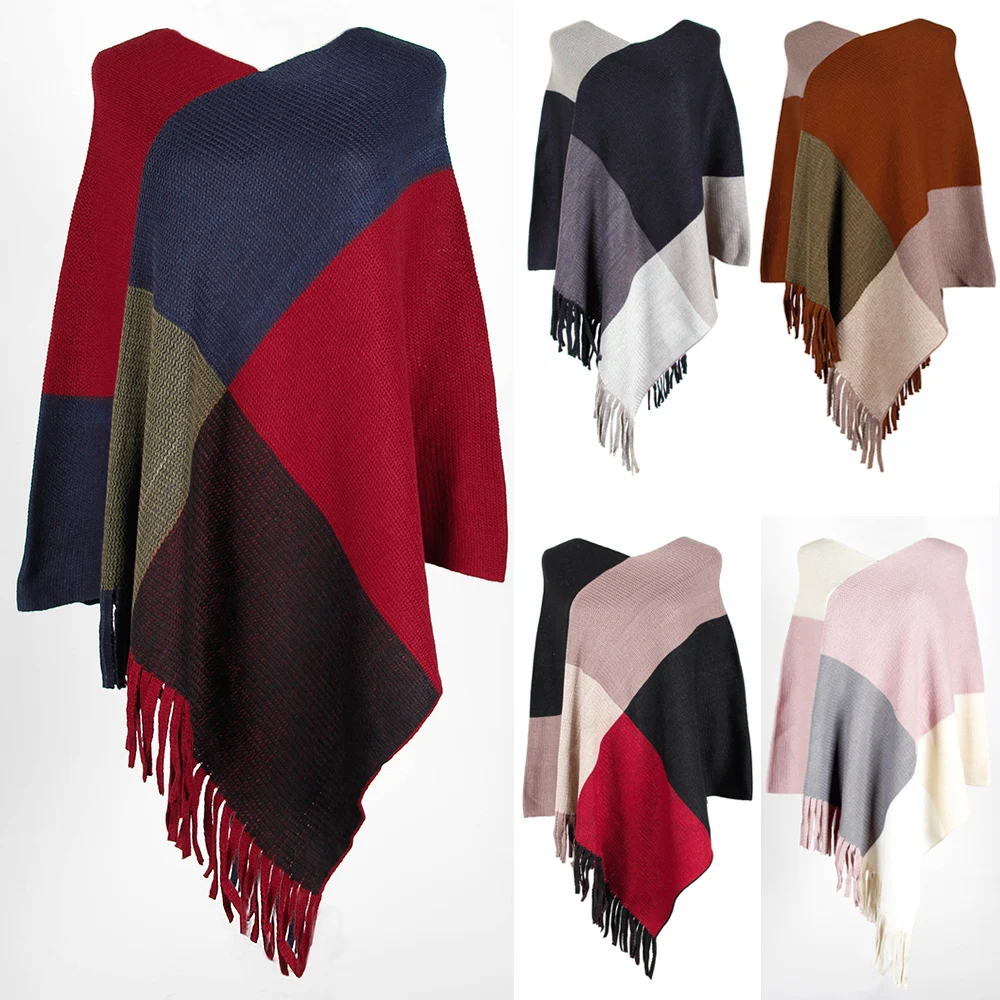 New Arrival 2021 Plaid Knitted Collar Geometric Color Block V-neck Pullover Soft Knitted Women's Cloak Sweater
New Arrival 2021 Plaid Knitted Collar Geometric Color Block V-neck Pullover Soft Knitted Women's Cloak Sweater