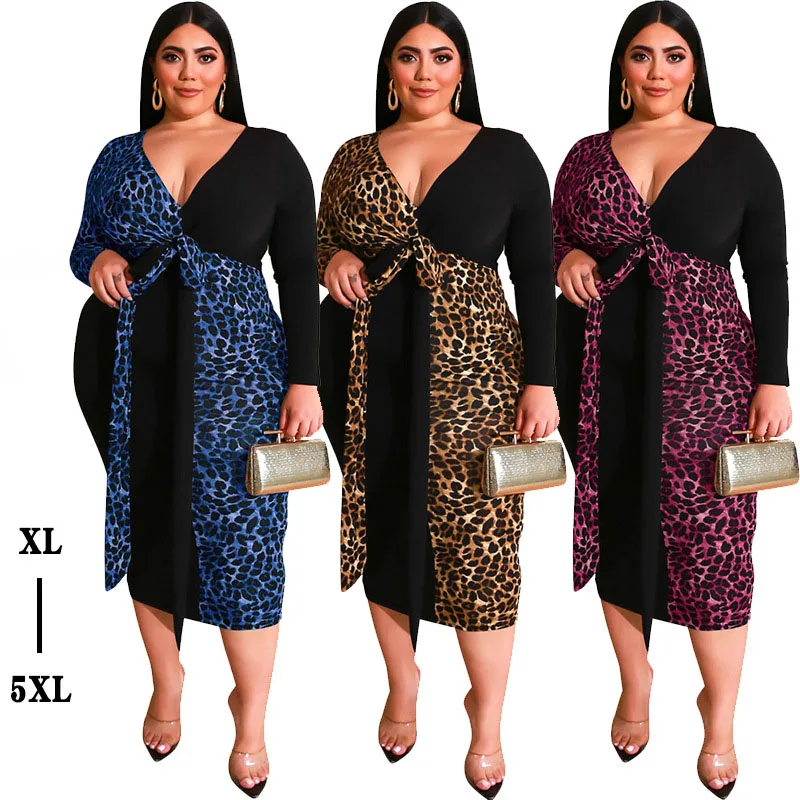 2021 sexy long skirt leopard print color matching deep V package hip tight-fitting with belt long plus size women's dress XL-5X
2021 sexy long skirt leopard print color matching deep V package hip tight-fitting with belt long plus size women's dress XL-5X