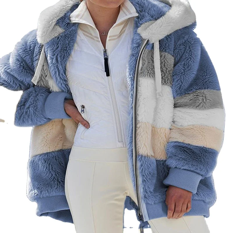 Female patchwork street wear coat Warm winter color matching faux wool fleece zipper long hooded coat for women, Picture showns
Female patchwork street wear coat Warm winter color matching faux wool fleece zipper long hooded coat for women, Picture showns