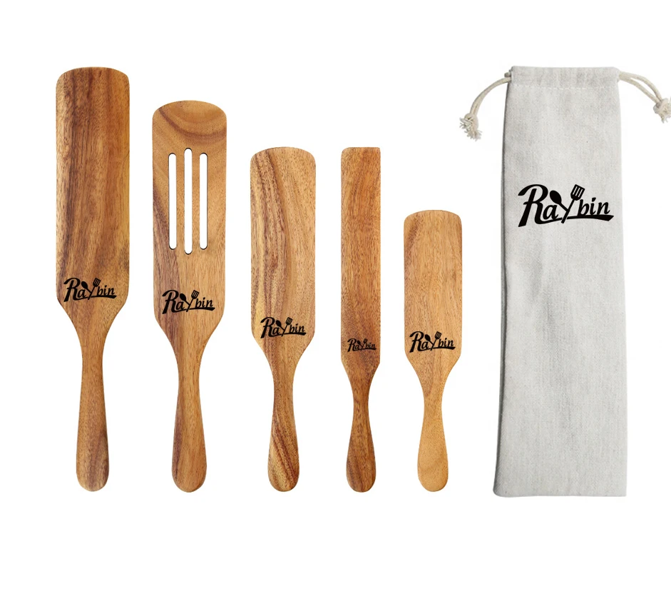 RAYBIN custom 5-piece multi-use natural teak wood kitchen utensil spurtle set with drawstring bag
RAYBIN custom 5-piece multi-use natural teak wood kitchen utensil spurtle set with drawstring bag