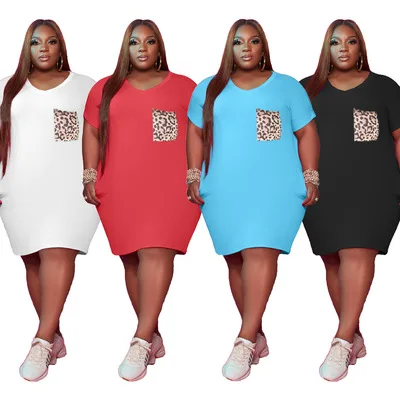 2021 Women Plus Size Short Sleeve Dress V Neck Casual Dresses with Leopard Pockets
2021 Women Plus Size Short Sleeve Dress V Neck Casual Dresses with Leopard Pockets