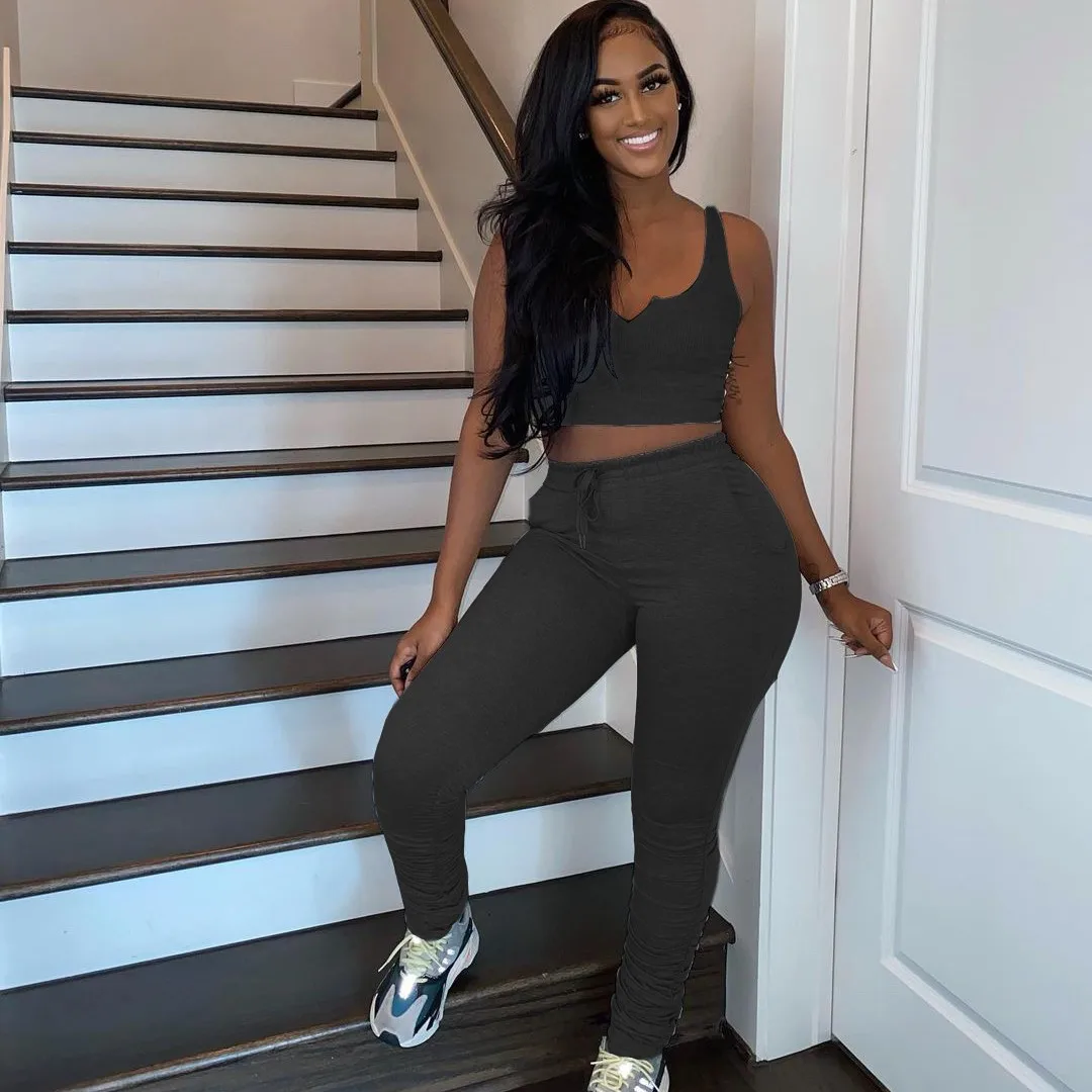 X03249S New Solid Two Piece Sets Women 2021 Crop Tops+Elastic Pants Sporty Matching Suits Casual, Red/gray/black 
X03249S New Solid Two Piece Sets Women 2021 Crop Tops+Elastic Pants Sporty Matching Suits Casual, Red/gray/black