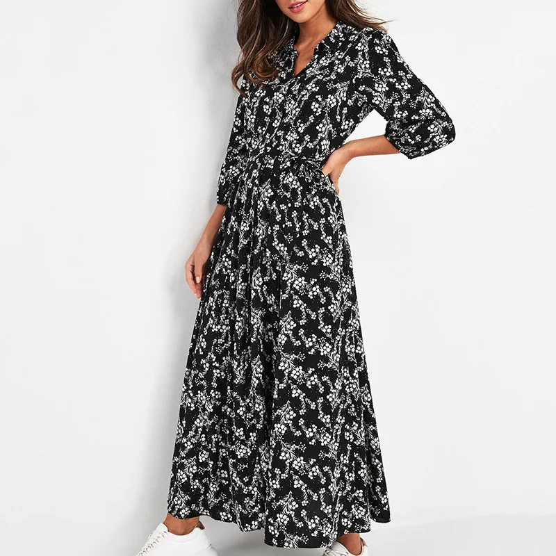 Vintage Floral Print Maxi Dress Women Boho Three Quarter Sleeve Long Dress Turn Down Collar Casual Shirt Dresses Robe
Vintage Floral Print Maxi Dress Women Boho Three Quarter Sleeve Long Dress Turn Down Collar Casual Shirt Dresses Robe