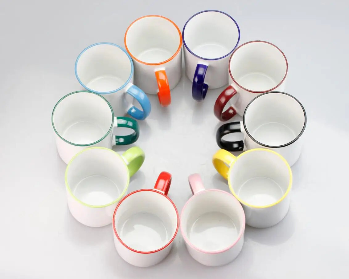 Wholesale 11 oz High Quality Best Price Rim Colorful Handle Sublimation White Ceramic Mug
Wholesale 11 oz High Quality Best Price Rim Colorful Handle Sublimation White Ceramic Mug