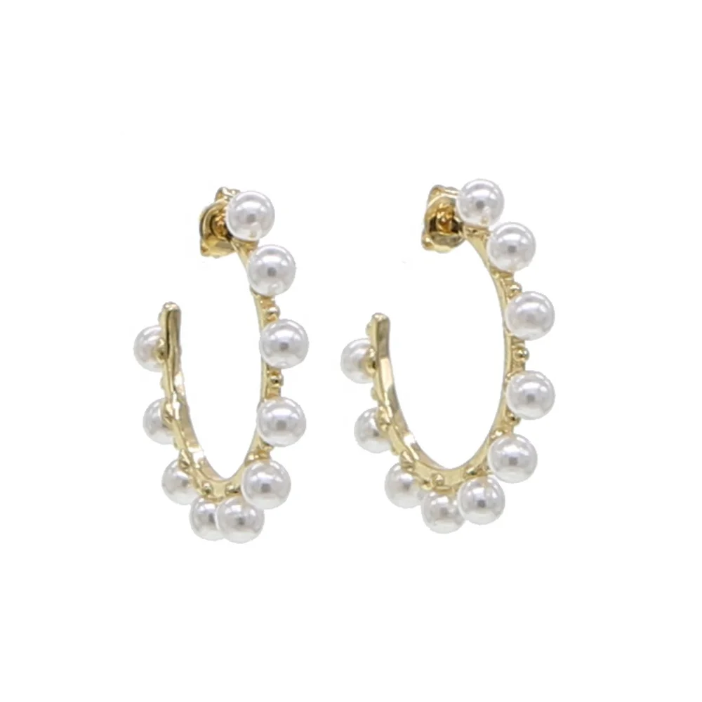 

promotion gold plated circle hoop earring with fresh sea peal beaded earring for women, Picture