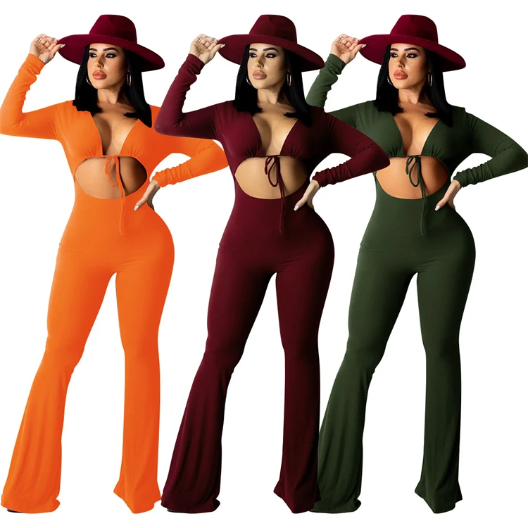 Sexy V Neck Bandage Long Sleeve Hollow Out Wide Leg Sexy One Piece Jumpsuit Club Wear Women Jumpsuits And Rompers
Sexy V Neck Bandage Long Sleeve Hollow Out Wide Leg Sexy One Piece Jumpsuit Club Wear Women Jumpsuits And Rompers