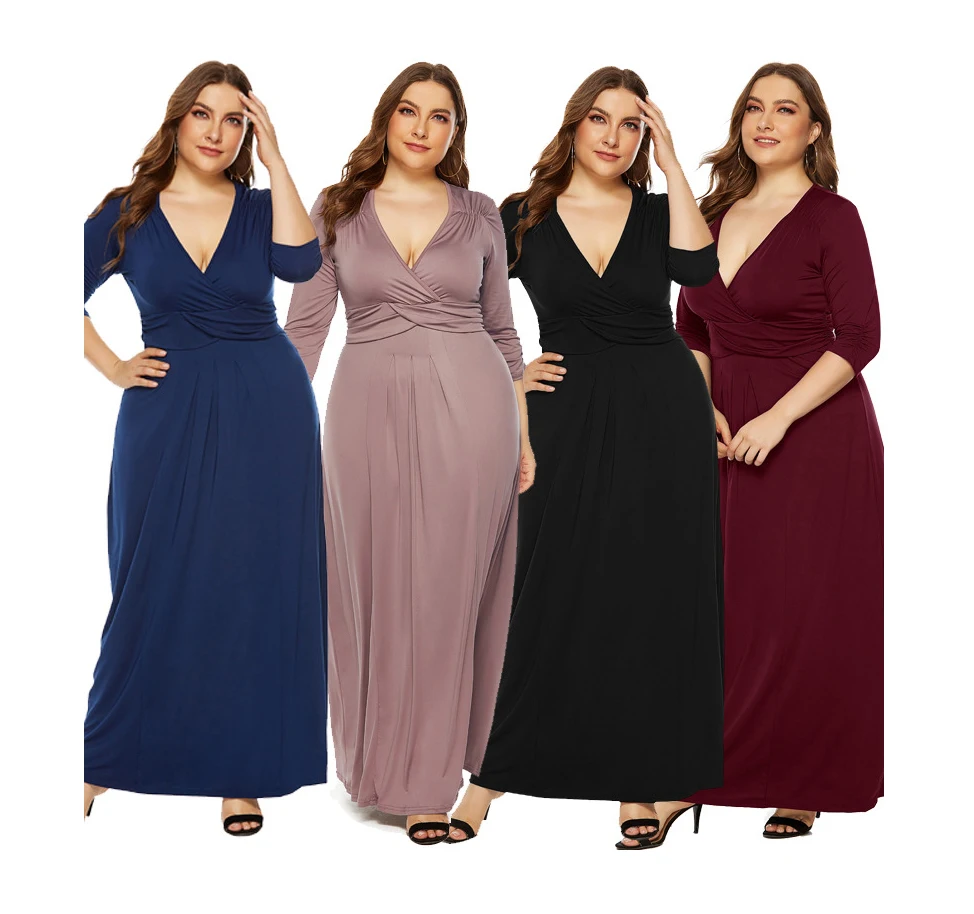 Hot Sale Ladies Maxi Dress Fashion Solid Long Sleeve V-neck Plus Size Elegant Women'S Dresses
Hot Sale Ladies Maxi Dress Fashion Solid Long Sleeve V-neck Plus Size Elegant Women'S Dresses