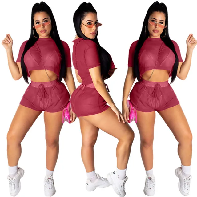 Summer New 2021 Women's Set Fashion Mesh Perspective Sexy Solid Color Two-piece Set, Picture showed
Summer New 2021 Women's Set Fashion Mesh Perspective Sexy Solid Color Two-piece Set, Picture showed
