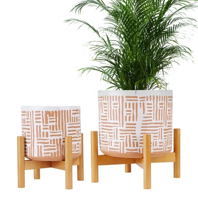 Hot Sale Home Decoration Indoor Ceramic Planter Flower Pot With Wood Stand Set of 2
Hot Sale Home Decoration Indoor Ceramic Planter Flower Pot With Wood Stand Set of 2