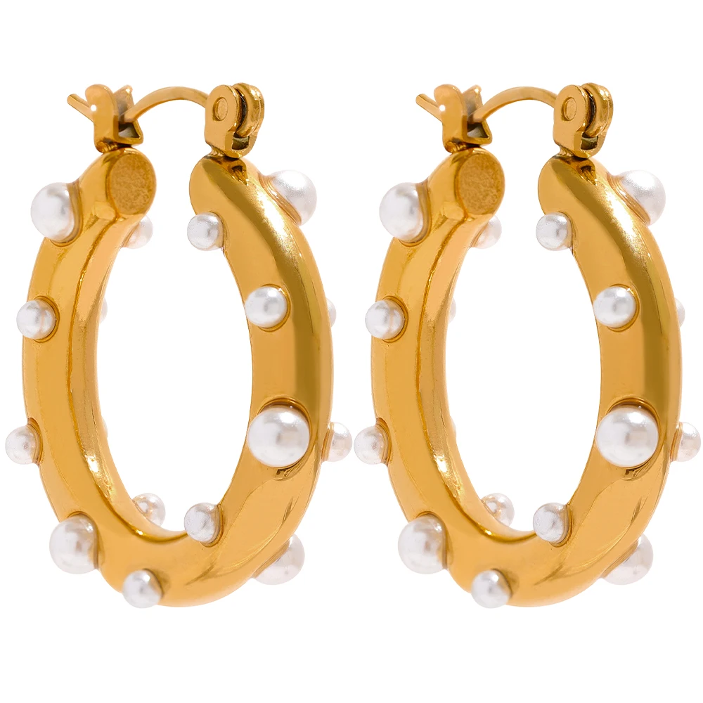 JINYOU 593 Stylish 25mm Artificial Pearls Stainless Steel Round Unusual Hoop Earrings for Women Elegant Romantic Jewelry
JINYOU 593 Stylish 25mm Artificial Pearls Stainless Steel Round Unusual Hoop Earrings for Women Elegant Romantic Jewelry