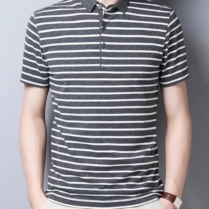 Summer new lapel short sleeve T shirt men's bottom shirt middle-aged men's cotton stripe polo shirt leisure T-shirt, Grey/green
Summer new lapel short sleeve T shirt men's bottom shirt middle-aged men's cotton stripe polo shirt leisure T-shirt, Grey/green