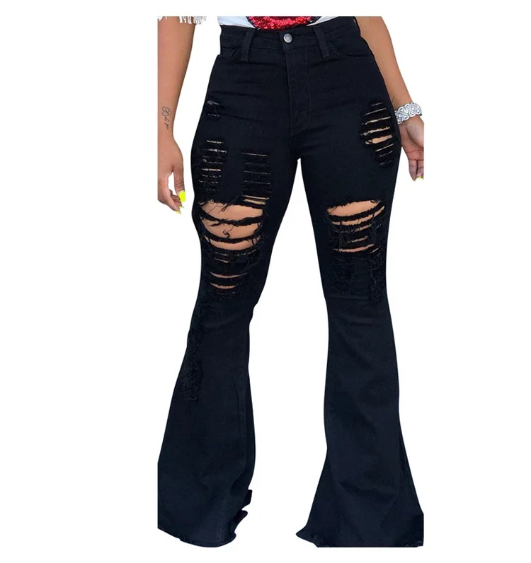 2021 hot selling Ladies high waist ripped skinny flare jeans women black bell bottom pants, As the picture
2021 hot selling Ladies high waist ripped skinny flare jeans women black bell bottom pants, As the picture