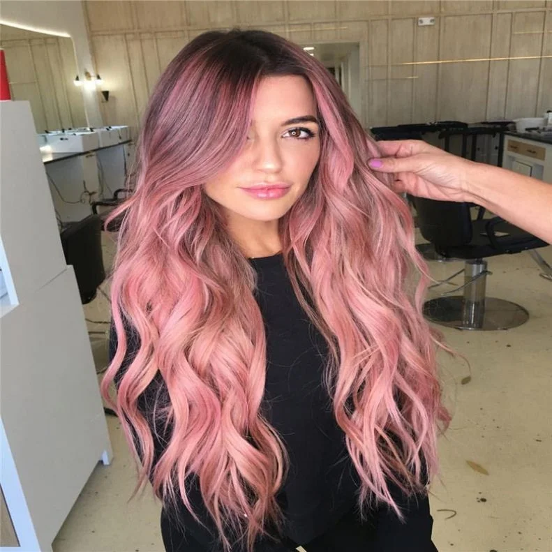 European And American Long Curly Hair Big Wave Wig Ladies Gradient Pink Headgear
European And American Long Curly Hair Big Wave Wig Ladies Gradient Pink Headgear