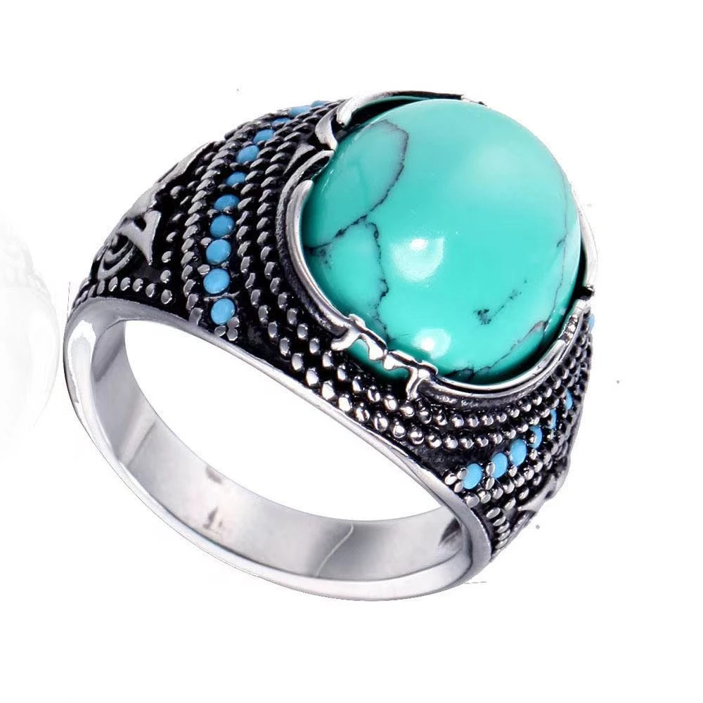 European and American personality retro punk Turquoise men's titanium steel ring Turkish wedding engagement jewelry men's ring
European and American personality retro punk Turquoise men's titanium steel ring Turkish wedding engagement jewelry men's ring