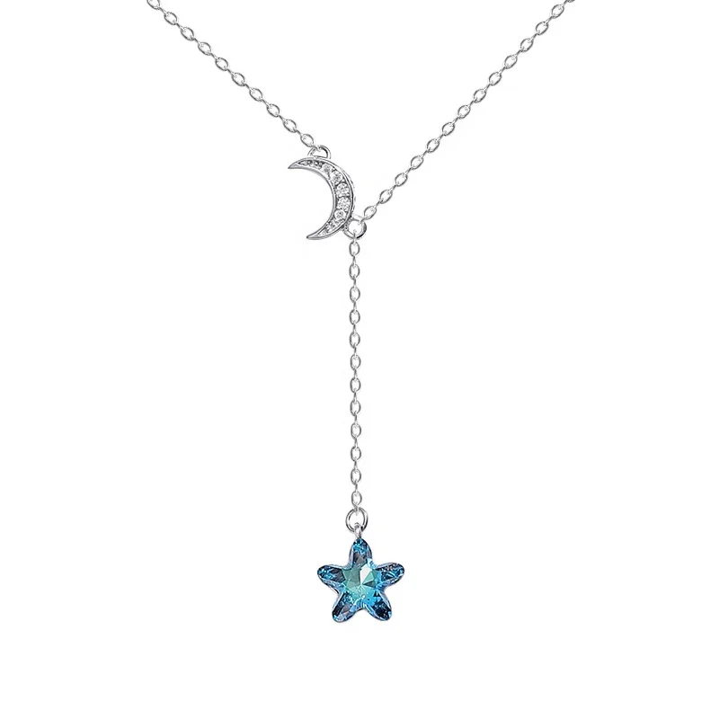 High Quality Blue Austria Crystal Jewelry 925 Sterling Silver Sapphire Star Moon Necklace
High Quality Blue Austria Crystal Jewelry 925 Sterling Silver Sapphire Star Moon Necklace