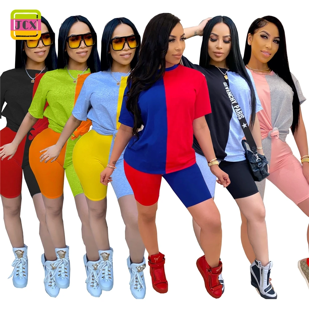 BT4601 spandex patchwork color short sleeve tshirt short pants summer shorts set women two piece, Picture
BT4601 spandex patchwork color short sleeve tshirt short pants summer shorts set women two piece, Picture