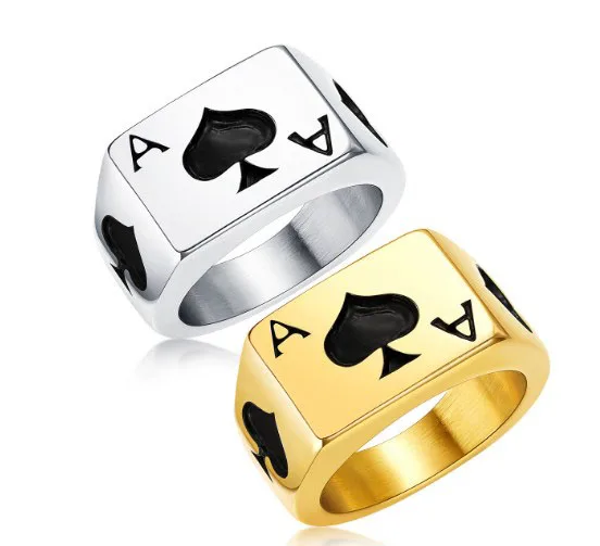 Retro Men's Titanium Steel Ring Gold Silver Personality Spades A Poker Ring Gold-plated Fashion Punk Ring
Retro Men's Titanium Steel Ring Gold Silver Personality Spades A Poker Ring Gold-plated Fashion Punk Ring