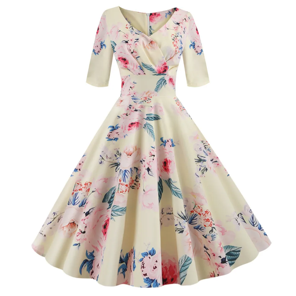 Women flower print summer dress Casual half sleeve Elegant Vintage dress Robe femme plus size pinup office party vestidos, Picture color
Women flower print summer dress Casual half sleeve Elegant Vintage dress Robe femme plus size pinup office party vestidos, Picture color