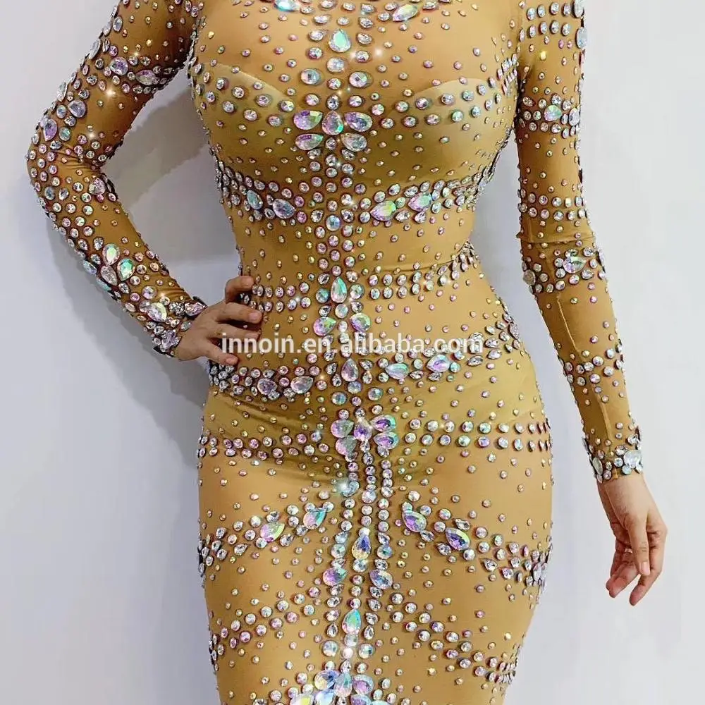 Silver Rhinestone Khaki Mesh Dress Evening Birthday Celebrate Stage Dance Stretch Dresses Women Dancer Clothing
Silver Rhinestone Khaki Mesh Dress Evening Birthday Celebrate Stage Dance Stretch Dresses Women Dancer Clothing