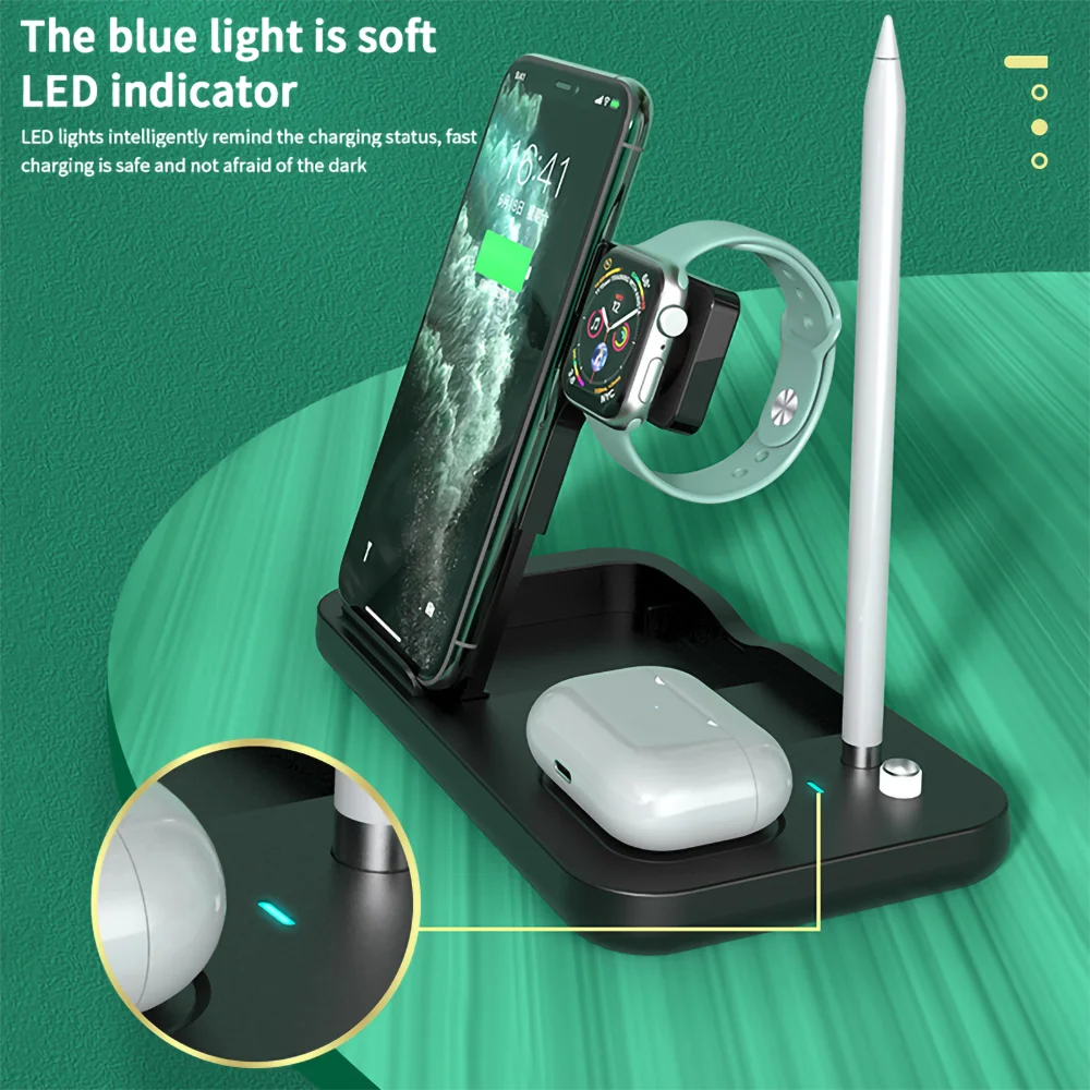 Portable 15w qi fast wireless charger stand 4 in 1 wireless charging station, Black / white/green
Portable 15w qi fast wireless charger stand 4 in 1 wireless charging station, Black / white/green