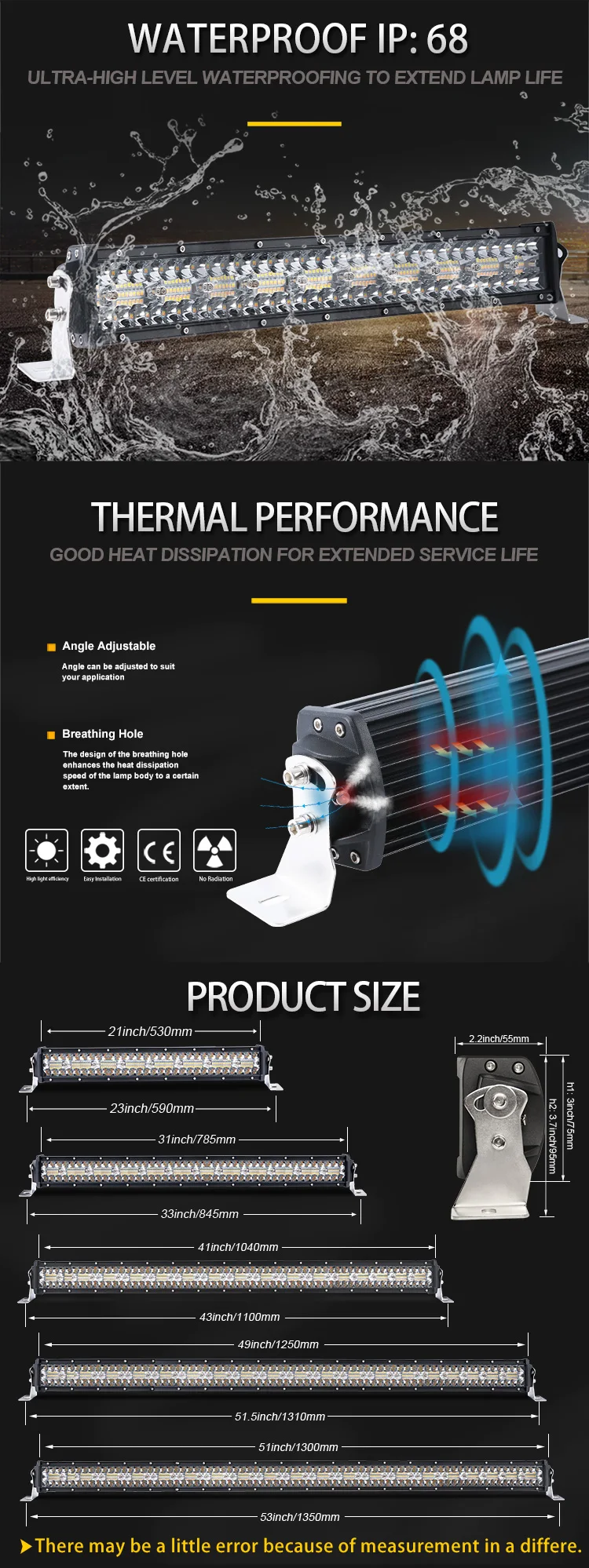 Flashing Off Road 12V 22'' 32'' 42'' 50'' 52'' inch Dual Color Fog Strobe Yellow Amber Roof Curved Led Light Bar For Truck Car