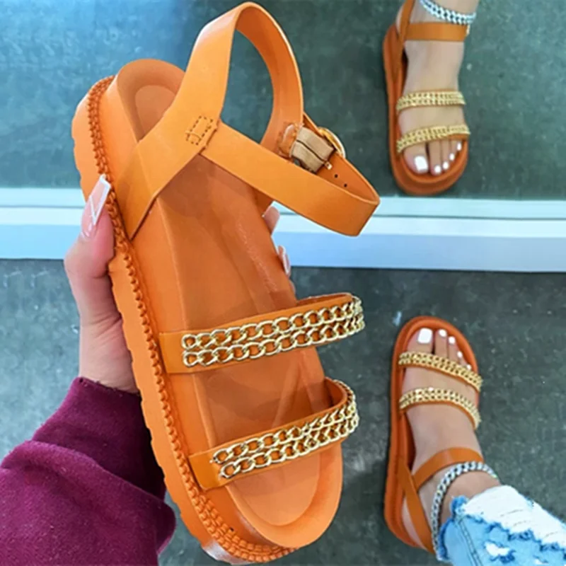 Casual Flat Women Sport Sandals Fashion Metal Chain Ankle Strap Gladiators for Ladies Platform Shoes 2021 Plus Size 43, Black,white,red,brown
Casual Flat Women Sport Sandals Fashion Metal Chain Ankle Strap Gladiators for Ladies Platform Shoes 2021 Plus Size 43, Black,white,red,brown