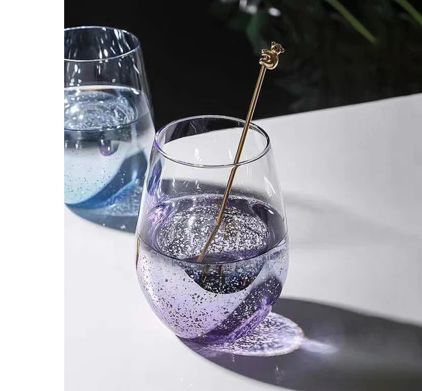 Hot Sale Valentine's Day Gift Starry Sky Cup Stemless Wine Glass Rainbow Glass Cups