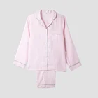 Woman soft linen pajama set with color piping design